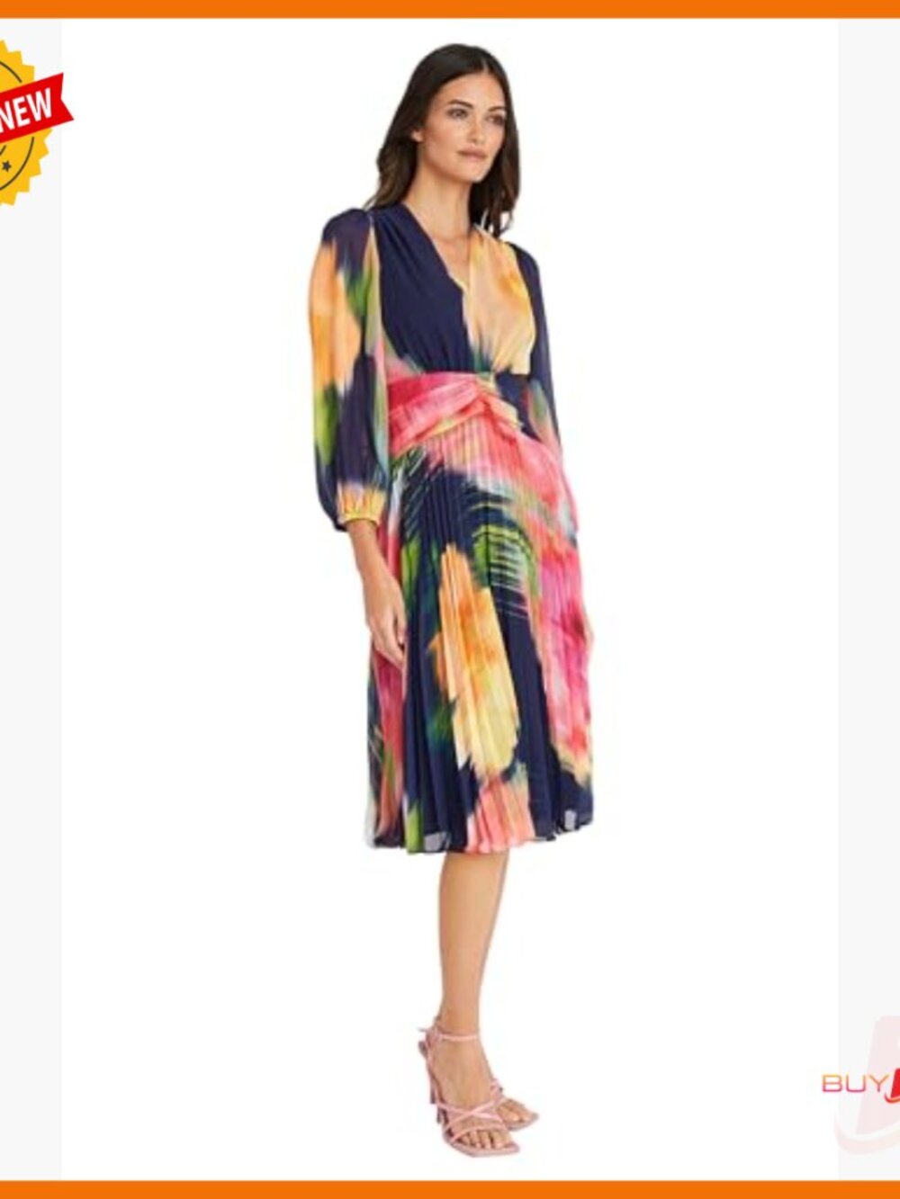 Long Sleeve Chiffon Empire Waist Dress, Formal Wedding Guest - Picture 2 of 7